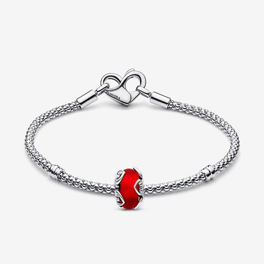 Bracelet Composé Verre de Murano Rouge Givré & Cœurs